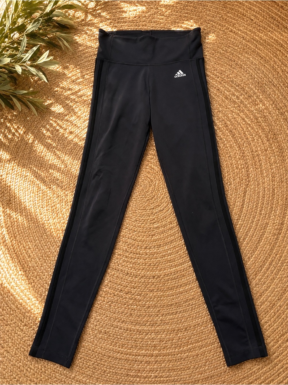 Womens Adidas Black High-Waist Leggings with Side Stripe